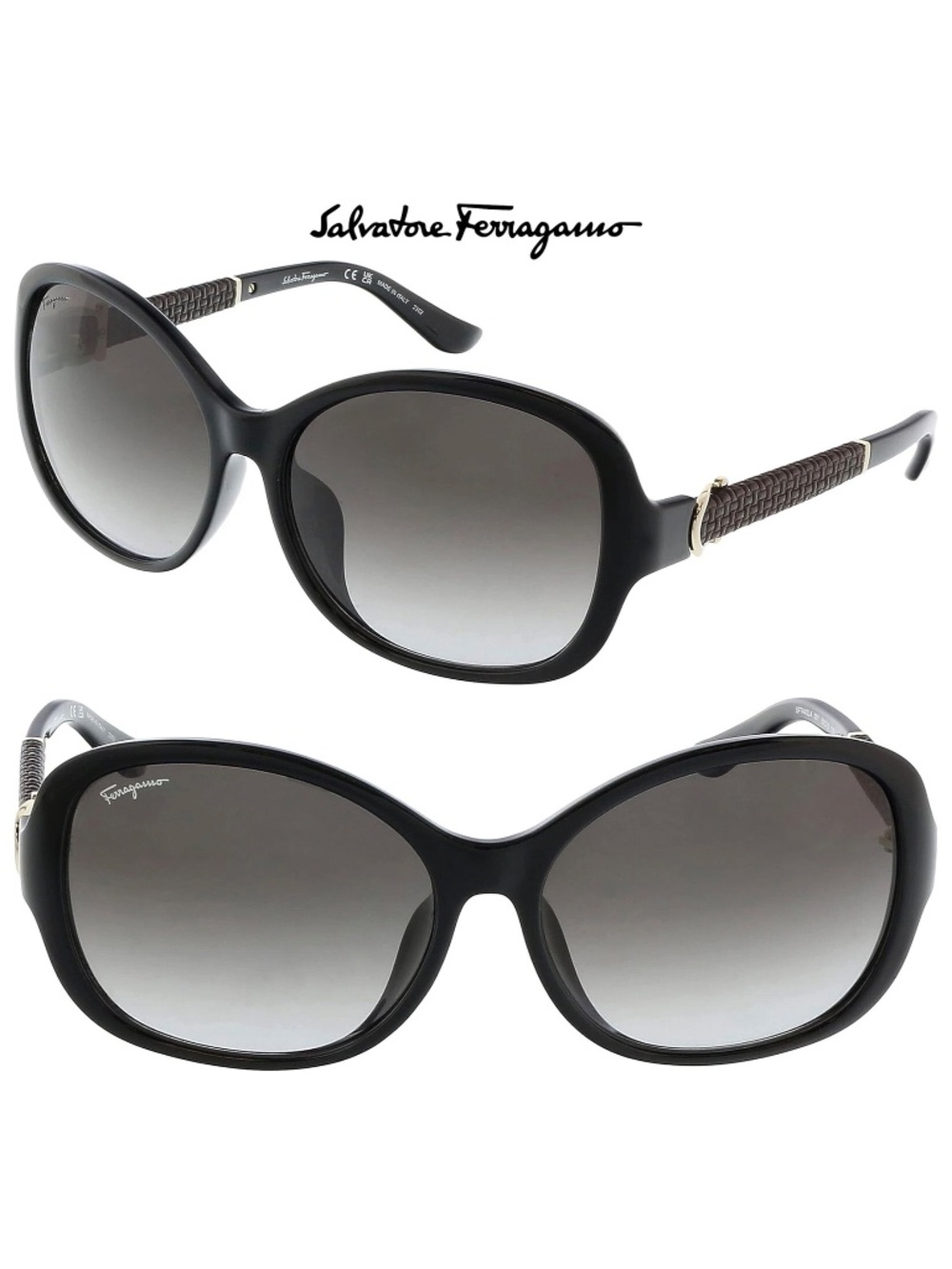 SALVATORE FERRAGAMO SF744SLA 001 BLACK GRADIENT GREY BUTTERFLY SUNGLASSES. 59 mm